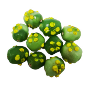 Lampwork Beads: 10pc Green Lampwork Beads With Florals