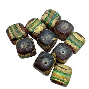 Glass Beads: 10pc Brown Lampwork Beads With Stripes