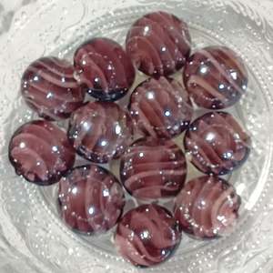 Glass Beads: 12pc 12mm Purple Glass Beads With White Swirls
