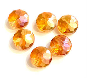 Crystal Glass Beads: 6pc Orange Etched Crystal Glass Beads