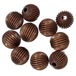 Acrylic Resin Wood: 10pc 16mm Brown Round Fluted Beads