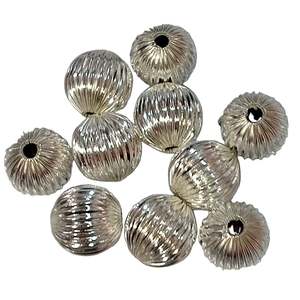 10pc 16mm Silver Round Fluted Beads