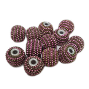 Kashmiri Beads: 12pc Pink & Gold Beaded Kashmiri Beads