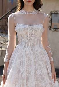 Products: Cat Eye Neckline Lace Corset Ballgown with 3-D Flowers & Tulle Overlay - Art Kollocsion