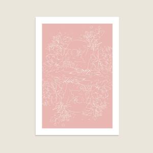 Digital Artwork: Skull and Flowers - Reflections Pink