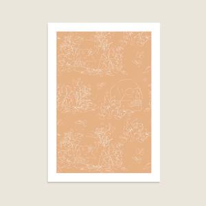 Digital Artwork: Skull and Flowers - Pattern Orange