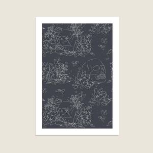 Skull and Flowers - Pattern Dark