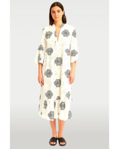 Products: Italian white anglaise dress with navy print - 4Artsake