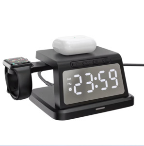 Charging Cables Adapters: Digital Alarm Clock Wireless Charger – 3W/5W/7.5W/10W Multifunction Charger