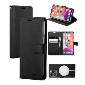 Iphone Cases Covers: iPhone 12 Pro Max Flip PU Leather Wallet Case (Black)