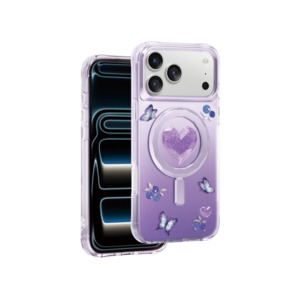 Iphone Cases Covers: Keephone 3D Heart Glitter Case for iPhone 17 Pro Max | MagSafe Compatible (Peachy)