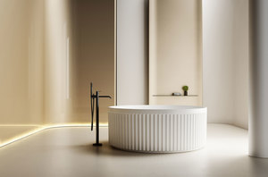 Baths: ARUVO™ GESSØ Fluted Round Composite Stone Freestanding Bath L1500mm Matte White
