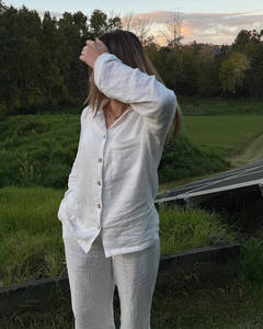 Clothing Sets: White Cotton Muslin Pj Set