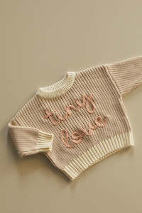 Hand Embroidered Chunky Knit Sweater - Stone