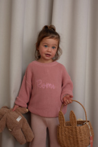 Machine Embroidered Knitwear: Oversized Knit Sweater - Sweet Pink