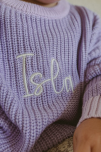 Machine Embroidered Knitwear: Chunky Knit Sweater - Wisteria