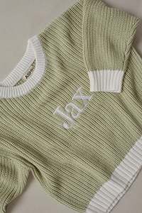 Machine Embroidered Knitwear: Chunky Knit Sweater - Pistachio