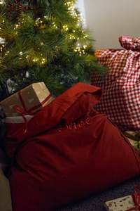 Machine Embroidered Knitwear: Heirloom Christmas Santa Sack - Mulberry