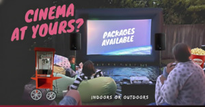 Hire: Outdoor Cinema Package Hire – 14ft Screen, HD Projector & Popcorn | Auckland NZ