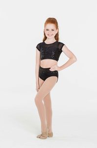 Tops Crops: Attitude Sequine Crop Top  - Black - Child