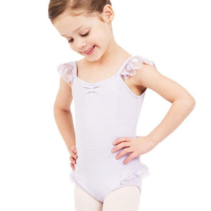 Clearance: Sweet Kisses Flutter Sleeve Camisole Leotard - Lavender / Pink
