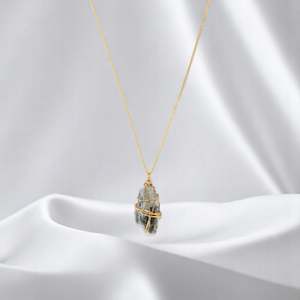 NZ-made kyanite crystal pendant necklace on 24K gold-plated sterling silver chain
