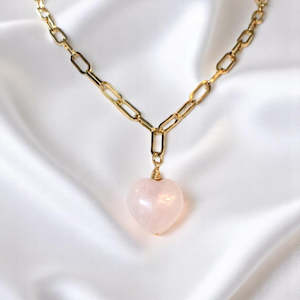 Rose quartz crystal heart pendant necklace
