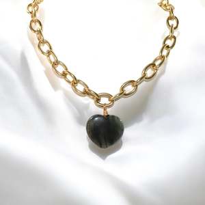 Crystal Jewellery The Love Collection: Labradorite crystal heart T-bar necklace