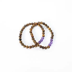 NZ-Made -Tigers Eye & Amethyst Crystal Bead Bracelet