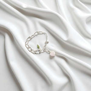 Crystal Jewellery: Rose Quartz & Peridot crystal sterling silver charm bracelet
