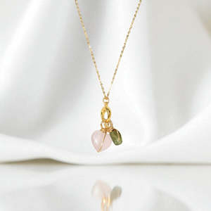 Crystal Jewellery: Bespoke Handmade - Heart Chakra Set - Rose Quartz & Peridot Gold Necklace