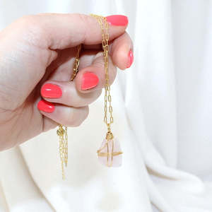 Rose quartz crystal Gold necklace