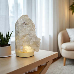 Clear quartz crystal cluster lamp