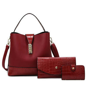 Tote Bags: Three Piece Bucket Bag - Wine Red