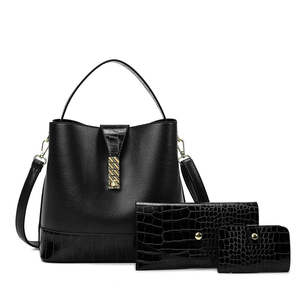 Tote Bags: Three Piece Bucket Bag - Black