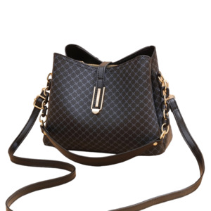 Tote Bags: Checked Pattern Bucket Bag - Black