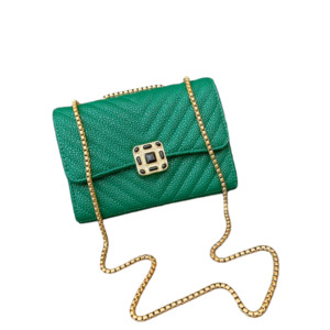 Quilted Chain Cross Bag - Green