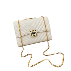 Cross Bags: Quilted Chain Cross Bag - OffWhite