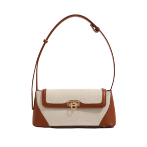 Shoulder Bags: Satchel Canvas Shoulder Bag - Brown