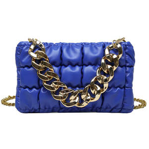 Handbags: Pleated Chain Square Soft Cross Bag - Blue