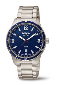 Boccia: Boccia Mens Titanium Watch Blue dial and bezel luminous
