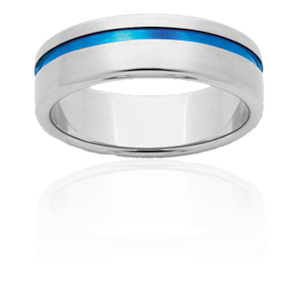 Mens Titanium Rings: Titanium Sterling Silver and Blue Ring