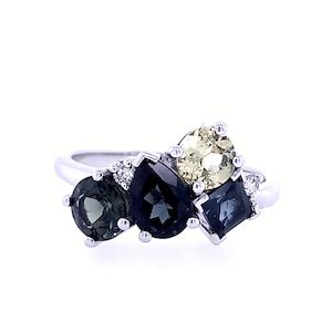 Fancy Colour: White Gold Multi-Sapphire Dress Ring