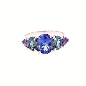 Fancy Colour: Amethyst Tanzanite and Tourmaline 9ct Yellow Gold Ring