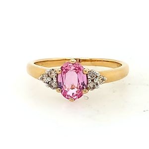Fancy Colour: 9ct Yellow Gold Pink Sapphire and Diamond Ring