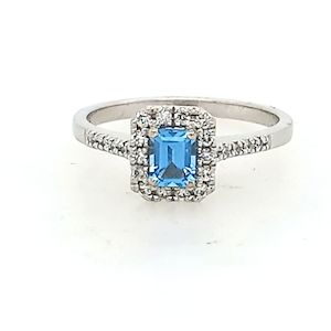 9ct White Gold Aquamarine and Diamond Ring