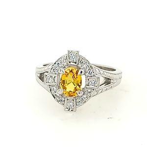 Fancy Colour: 18ct White Gold Yellow Sapphire and Diamond Ring