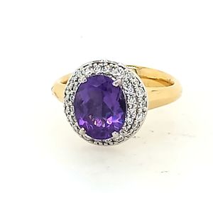 Fancy Colour: 9ct Gold Amethyst and Diamond Cluster Ring