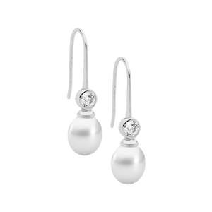 Ellani: Ellani Pearl Cubic Drop Earrings