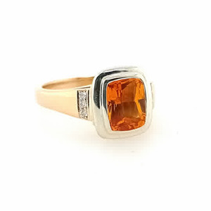 Rings: Cushion Cut Golden Sapphire and Diamond Ring